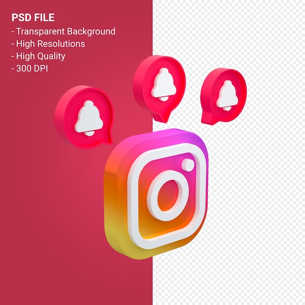 Ícone 3d do instagram com renderização de notificações isolada
