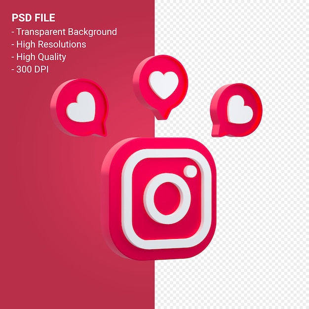 PSD Ícone 3d do instagram com renderização de notificações isolada