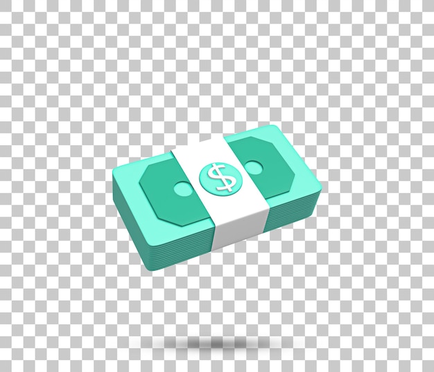 Ícone 3d do pacote de dinheiro e dinheiro símbolo de pilha de pacotes de dólares e dólares pilha de notas de dólar americano