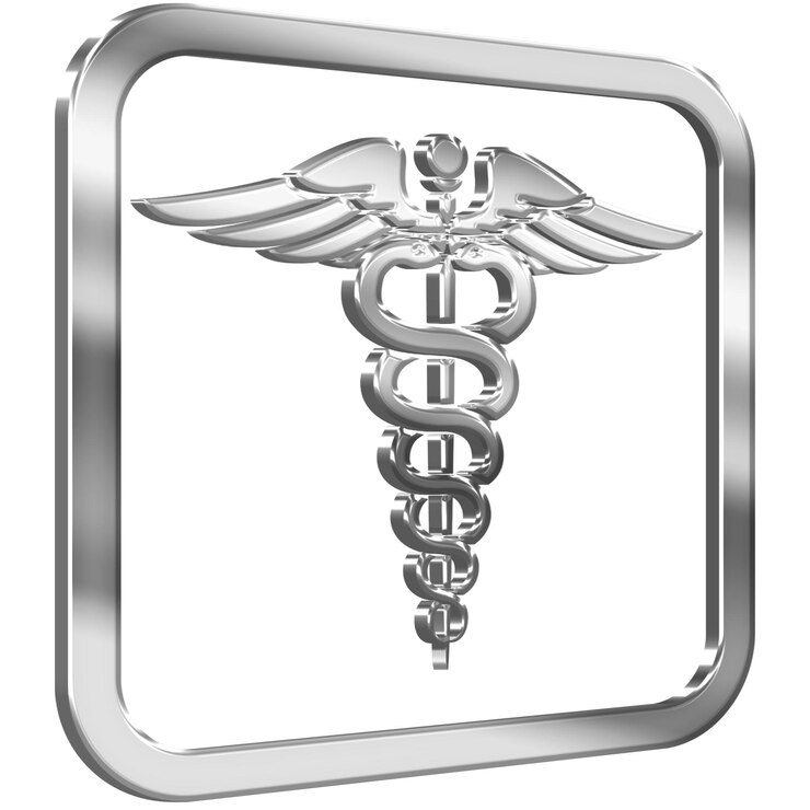PSD ícone 3d do símbolo médico caduceus com efeito metálico prateado