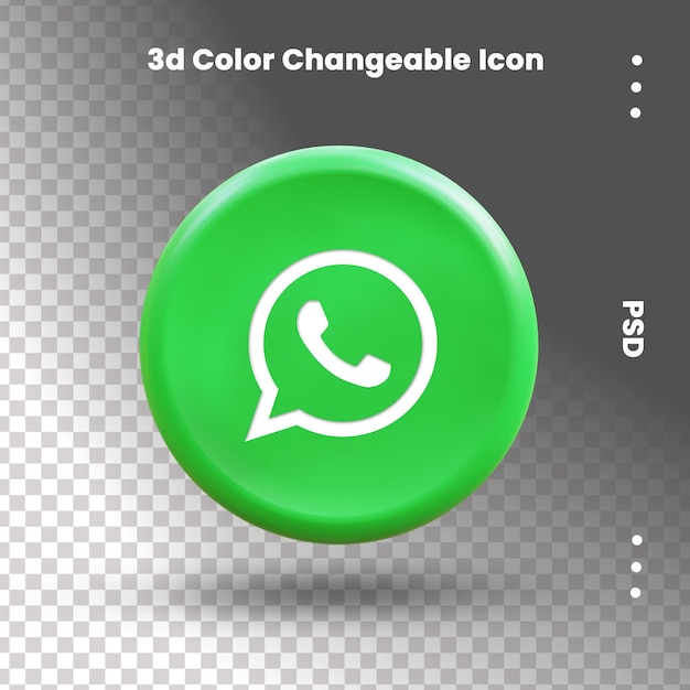 PSD Ícone 3d do whatsapp no círculo verde arredondado