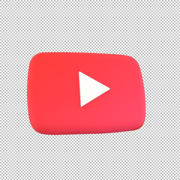 Ícone 3d do youtube com acabamento fosco em fundo transparente