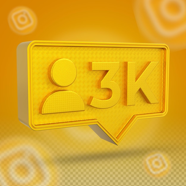 PSD Ícone 3d dourado do instagram 3k seguidores