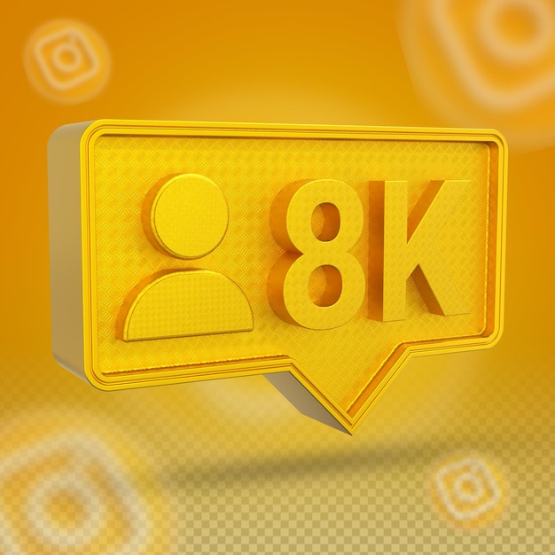 PSD Ícone 3d dourado do instagram 8k seguidores