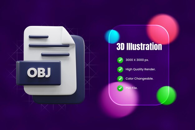 PSD icône 3d du fichier obj ou illustration de l'icône 3d du fichier obj