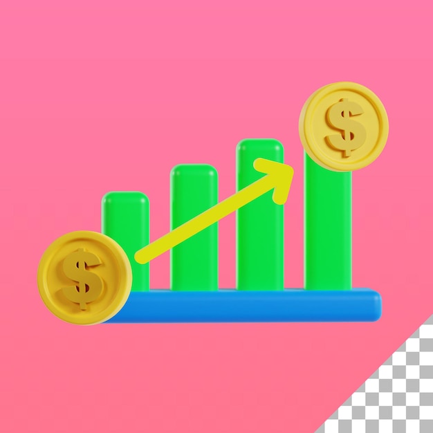 PSD l'icône 3d du graphique de l'argent de la croissance de la ligne