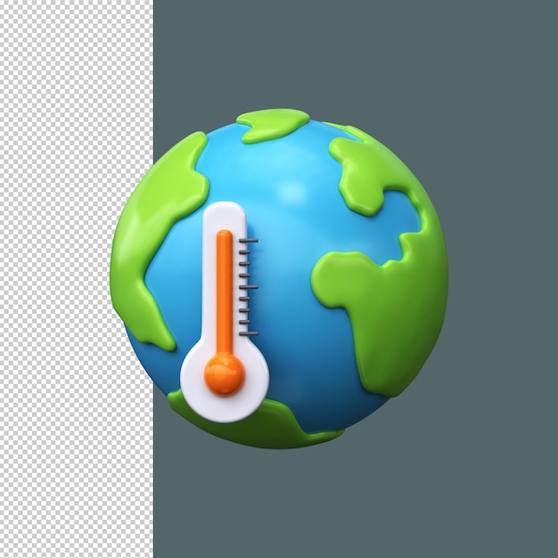 PSD icône 3d du réchauffement climatique planète terre avec thermomètre