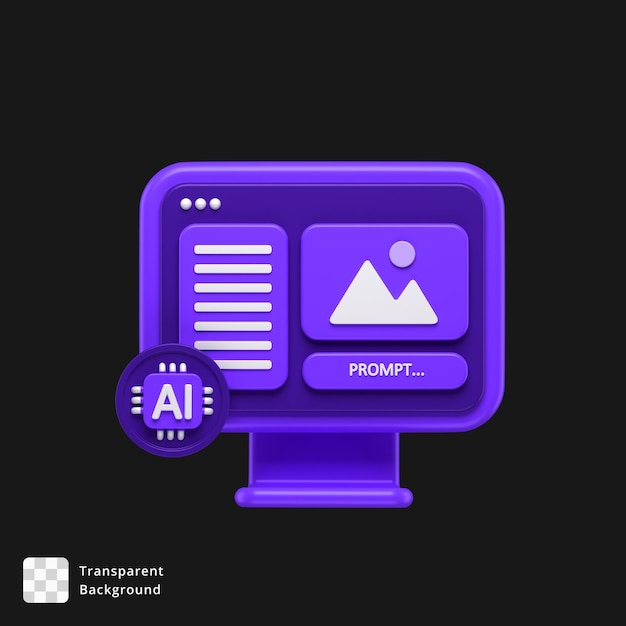 PSD icône 3d d'un écran générateur d'images ai à l'intérieur d'un moniteur