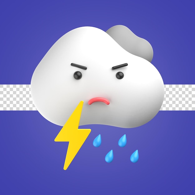 PSD Ícone 3d emoticon chuva tempestade com raiva