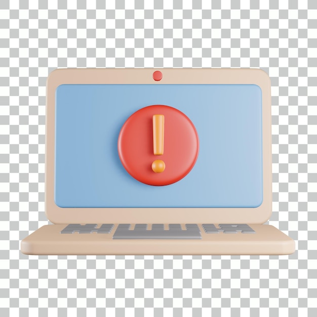 PSD icône 3d d'exclamation d'ordinateur portable d'erreur