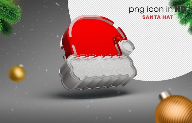 PSD icône 3d avec fond transparent - bonnet de noel (vers le haut)