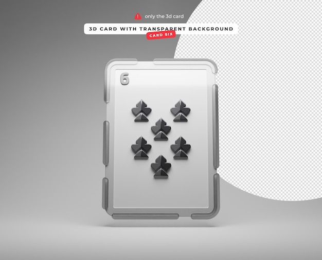 PSD icône 3d avec fond transparent carte six de clubs