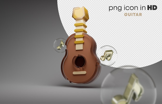 PSD icône 3d avec fond transparent - guitare (gauche)