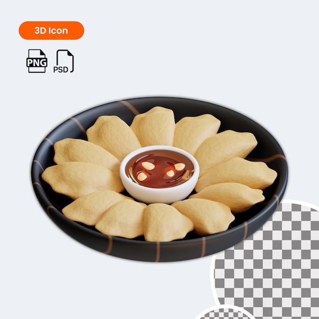 Ícone 3D Gyoza premium psd adequado para aplicativo de site etc.