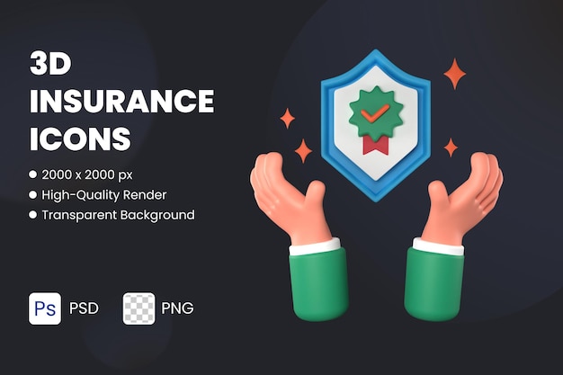 PSD icône 3d illustration insigne de protection d'assurance récompense