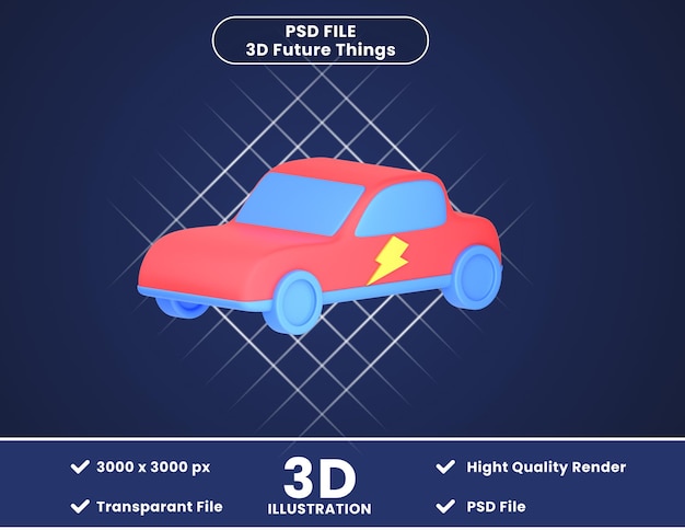 PSD icône 3d illustration voiture électrique