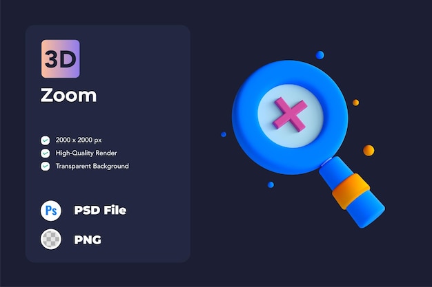 PSD icône 3d illustration zoom loupe