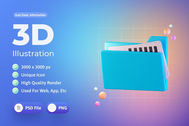 Icône 3d d'informations sur les fichiers de données Illustration