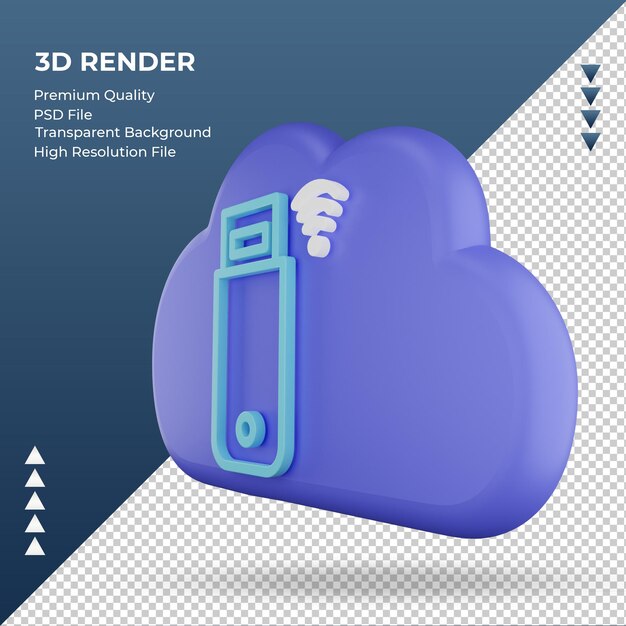 L'icône 3d Internet Cloud Modem Usb Signe Rendu Vue De Droite