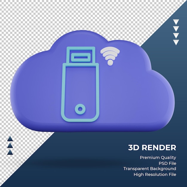 PSD l'icône 3d internet cloud modem usb signe rendu vue de face