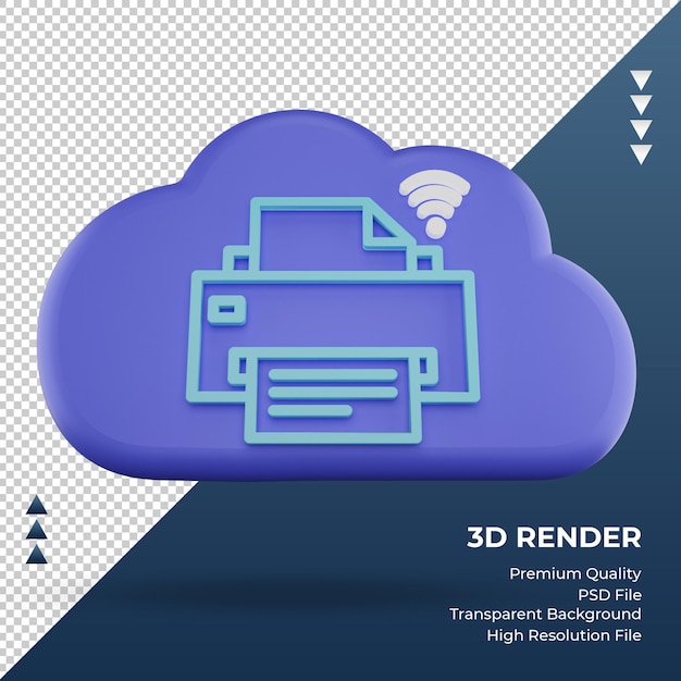 PSD icône 3d internet cloud signe imprimante rendu vue de face