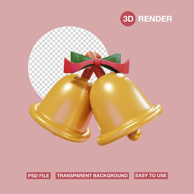 PSD Ícone 3d jinglebells de natal com fita