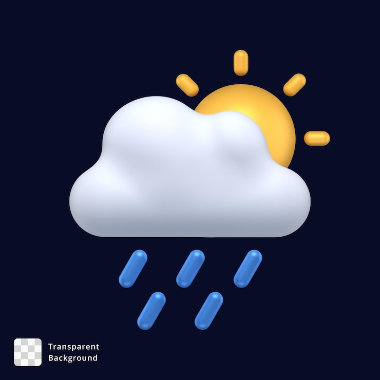PSD icône 3d d'un jour de pluie nuageux