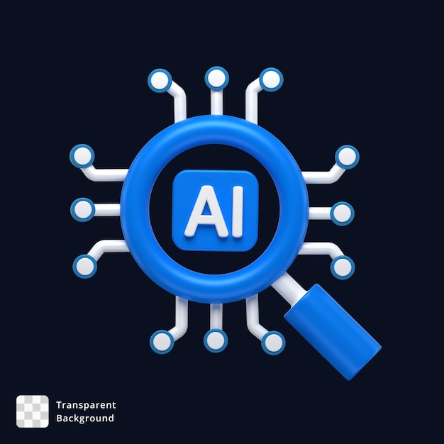 PSD icône 3d d'une loupe de recherche ai