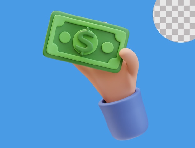 Icône 3D main tenant de l'argent vert billet de banque signe de dollar concept de finance d'argent conception d'illustration 3D