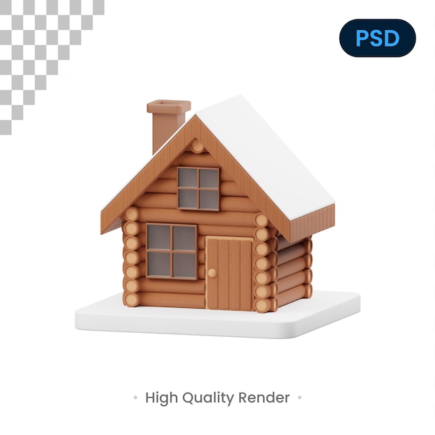 PSD icône 3d maison en bois psd premium