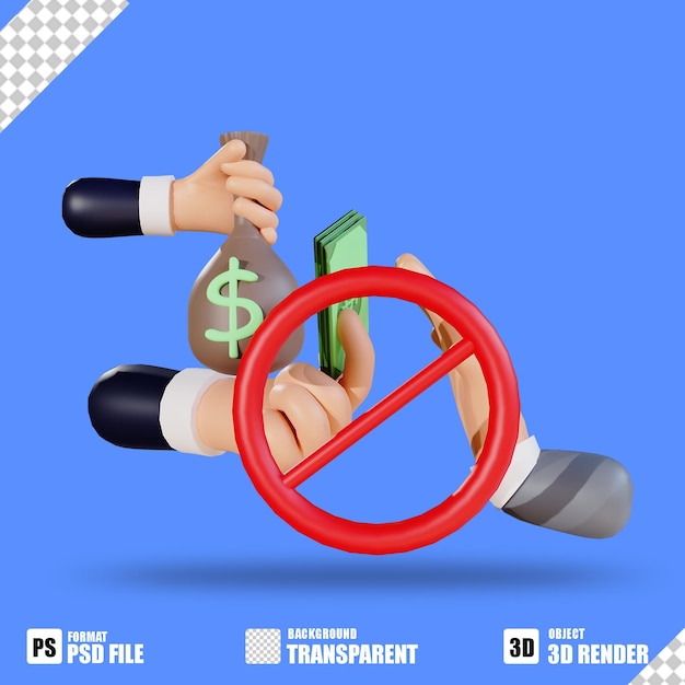 Ícone 3D mão e dinheiro para anticorrupção, dia 2