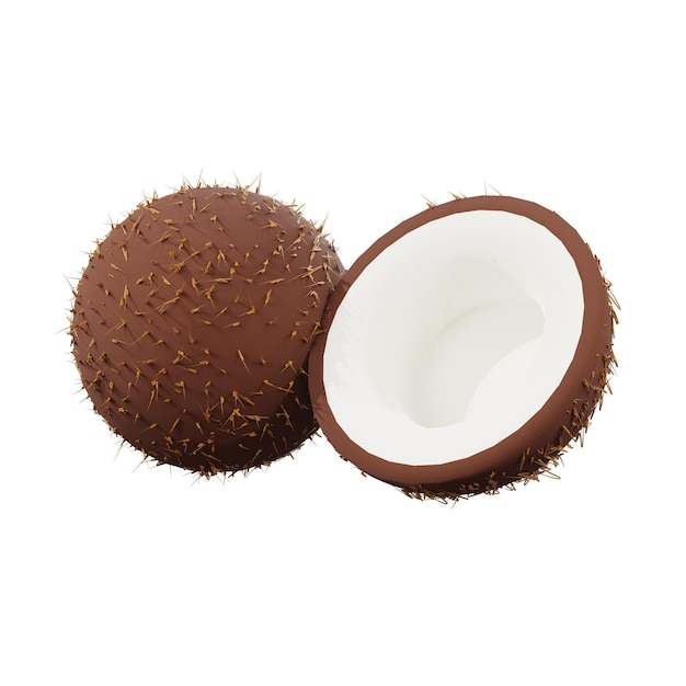 Ícone 3D mínimo de coco de fruta de verão