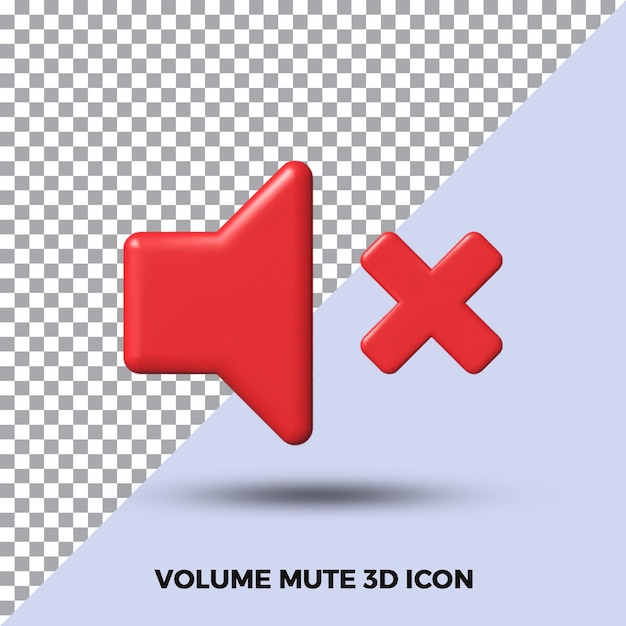 Ícone 3d mudo de volume vermelho com uma seta vermelha