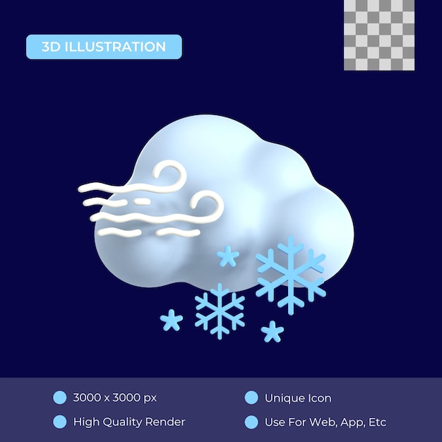 PSD icône 3d de nuage de neige venteux