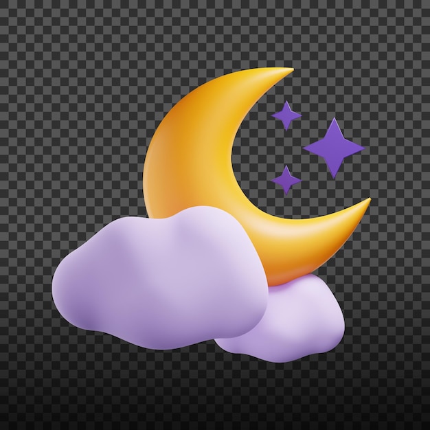 Icône 3D de la nuit nuageuse Symbole du mode nuit