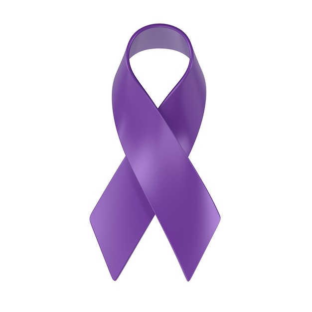 PSD Ícone 3d o dia mundial do câncer de pâncreas violet ribbon é comemorado todos os anos em novembro doença na qual células malignas se formam nos tecidos do pâncreas