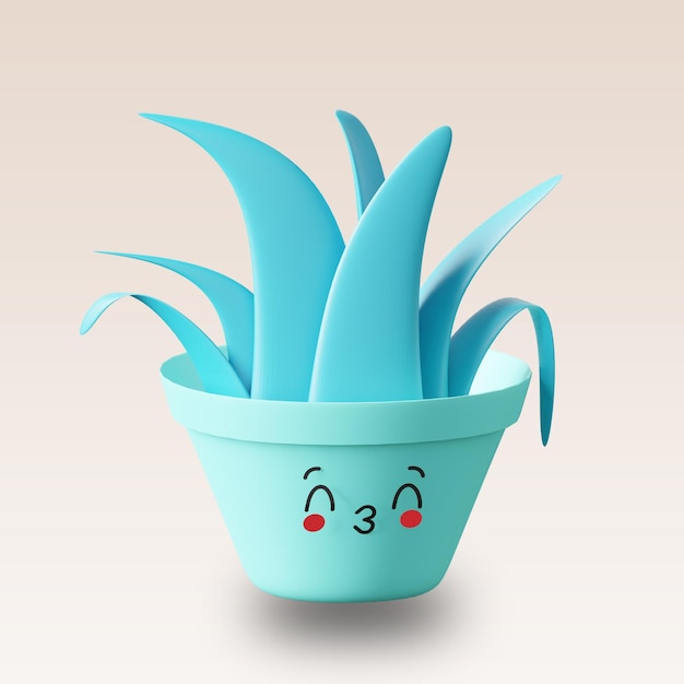 Ícone 3d ou objeto de planta azul bonito