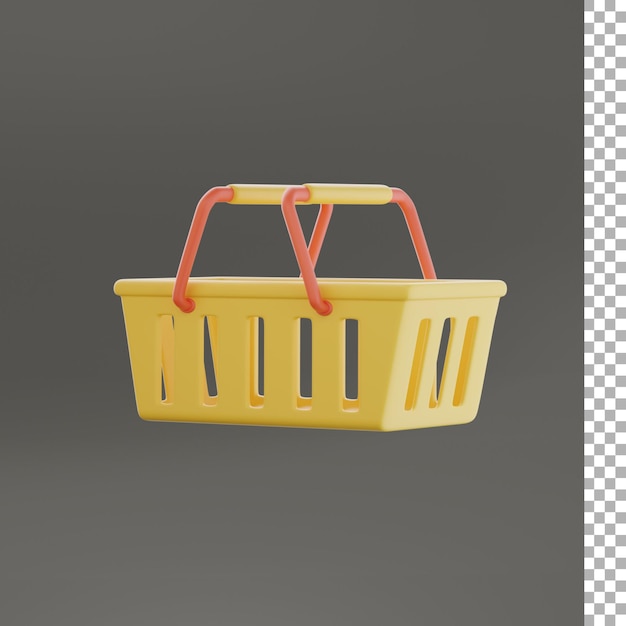 PSD icône 3d de panier à provisions jaune