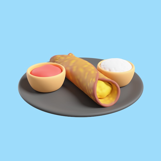 PSD Ícone 3d para cozinha com burrito e molho