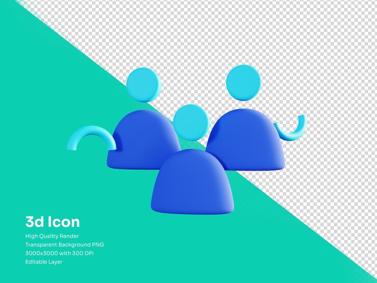 PSD icône 3d de personnes de groupe pour les médias sociaux et la page de destination