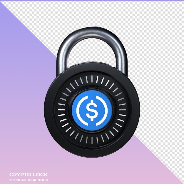 PSD l'icône 3d de la pièce cryptographique usd lock