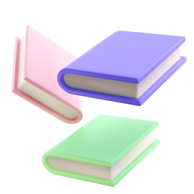 Icône 3D d'une pile de livres fermés tombant dans l'air. png transparent isolé. Rendering de la littérature éducative. concept de lecture de l'éducation de retour à l'école