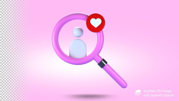 PSD icône 3d pour rechercher l'amour et la date