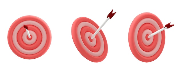 PSD icône 3d psd cible rose avec flèche rouge et blanche au centre isolée sur fond transparent