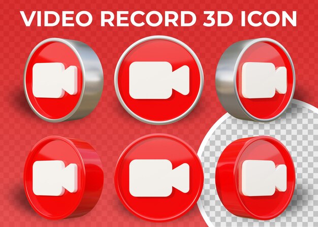 PSD icône 3d réaliste d'enregistrement vidéo plat isolé