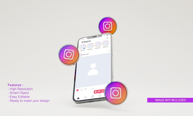 Ícone 3D render ilustração do instagram maquete do telefone móvel
