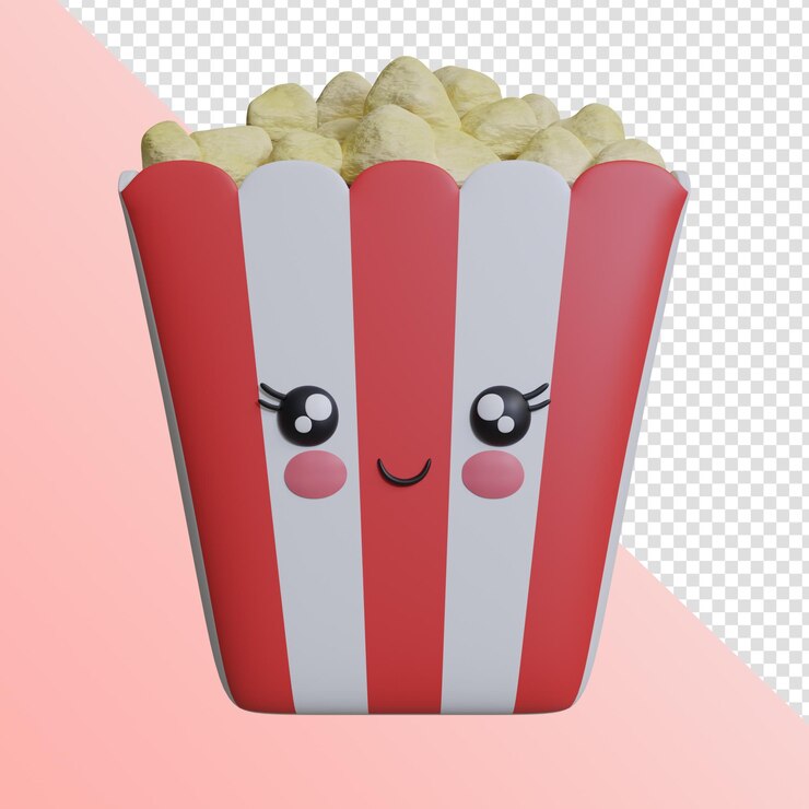 PSD ícone 3d render pipoca kawaii