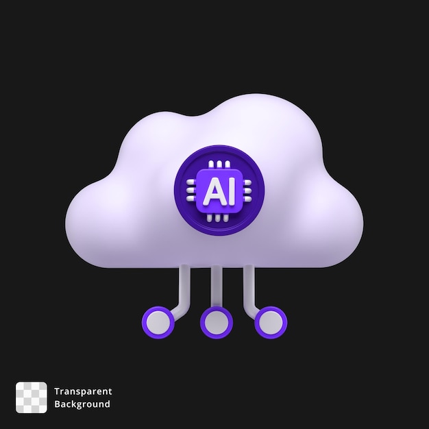 Icône 3D d'un réseau en nuage basé sur l'IA