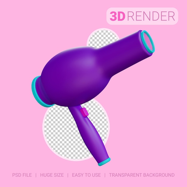 PSD Ícone 3d secador de cabelo com fundo transparente