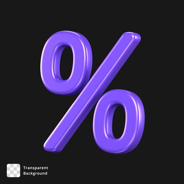 Icône 3D d'un signe de pourcentage violet